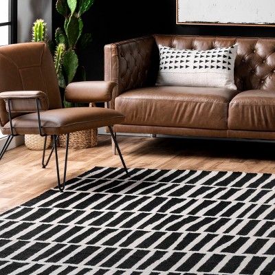 Handmade Black Geometric Wool Area Rug 8' x 10'