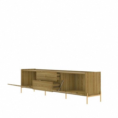Oak and Gold Modern TV Stand with Storage for 70" TVs