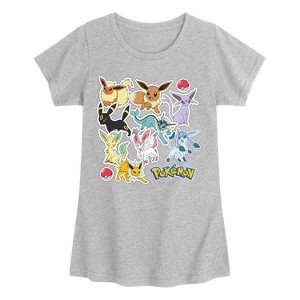Girls' - Pokémon - Eevee Evolution Stickers Fitted Short Sleeve Graphic T-Shirt - 1 of 3