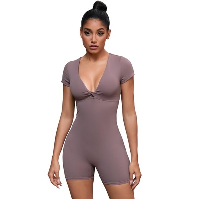 INSPIRE CHIC Women's Cross Front Tummy Control Slimming Short Sleeve Body Shapers