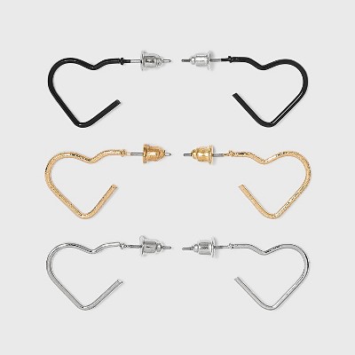 Heart Mini Hoop Stud Earring Set 3pc - Wild Fable™