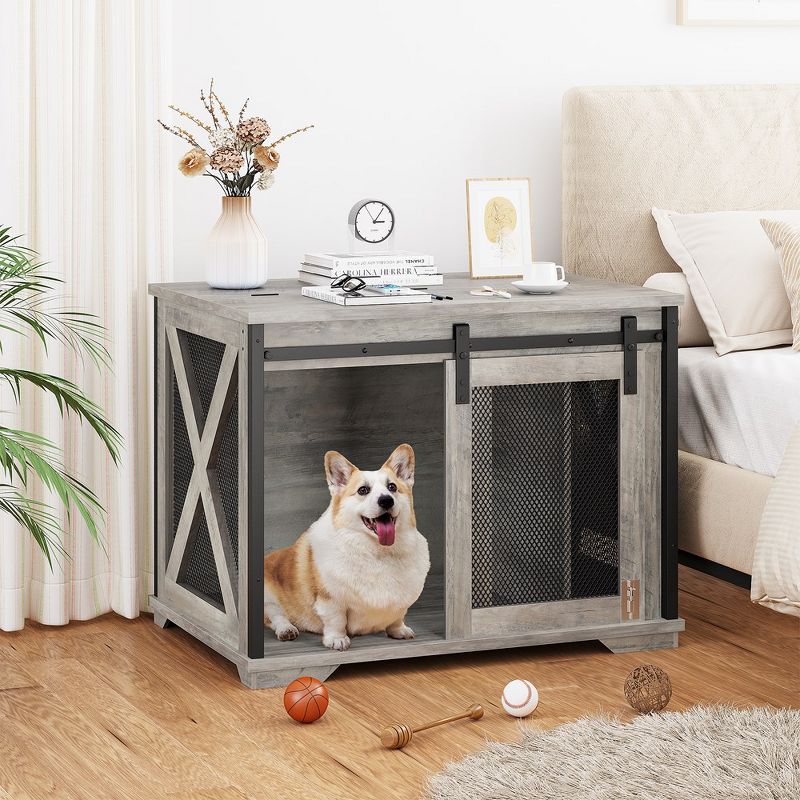 Whizmax 37'' Dog Crate Furniture Side End Table with Flip Top and Movable Divider, Wooden Dog Crate Table Large, Dog Kennel Side End Table, 1 of 9