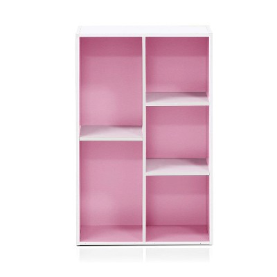 Chic White & Pink 5-Cube Wooden Organizer Shelf