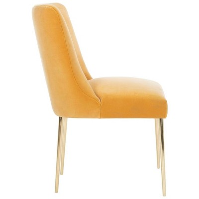 Transitional Mustard Velvet Parsons Dining Chair with Gold Legs