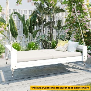 Twin Size Acacia Wood Porch Swing Bed - Hemp Rope Hanging System, 400lb Capacity, Weather-Resistant Outdoor Lounger - 1 of 4