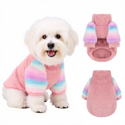 Dog Jumpsuits for Small Dog Winter Warm Velvet Turtleneck Sweater Pet Clothes with Rainbow Sleeves