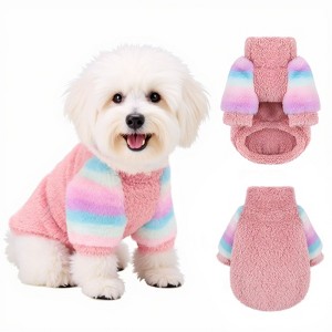 Dog Jumpsuits for Small Dog Winter Warm Velvet Turtleneck Sweater Pet Clothes with Rainbow Sleeves - 1 of 4
