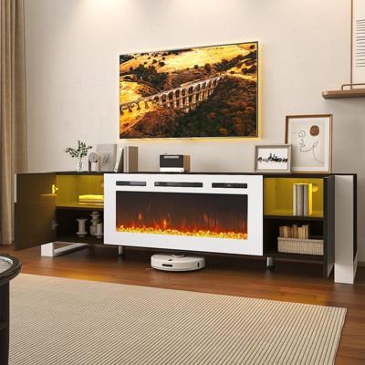 AOXUN Fireplace TV Stand with 36" Fireplace, 70" Modern Entertainment Center LED Lights, Adjustable Legs TV Console Cabinet for TVs Up to 80", Black