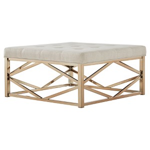 Fontaine Champagne Dimple Tufted Geometric Cocktail Ottoman Oatmeal - Inspire Q