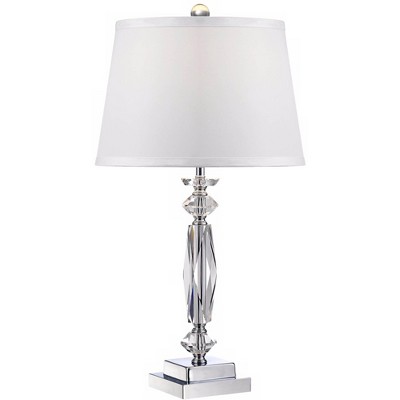 Vienna Full Spectrum Modern Accent Table Lamp Clear Crystal Column White Tapered Drum Shade for Living Room Bedroom Bedside Office