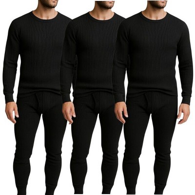 3 Pack Men’s Thermal Underwear Set – Waffle Knit Base Layer Top & Bottom Long Johns