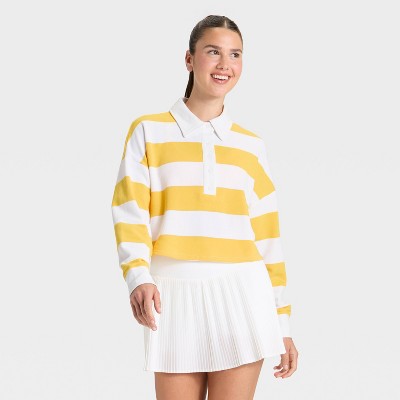 Women's Game Day Striped Cropped Long Sleeve Polo T-Shirt - JoyLab™