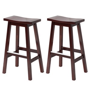 BestMassage Bar Stool Set of 2 Solid Wooden Saddle Bar Stools 24/30 Inch Height Home Furniture - 1 of 4