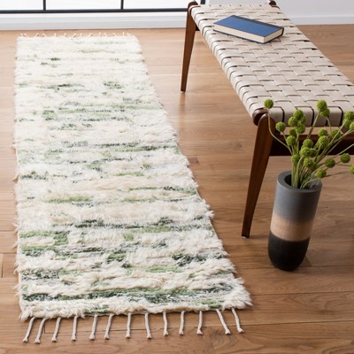 Hand-Knotted Ivory Wool and Viscose Shag Rug - 27&quot; x 7&quot;