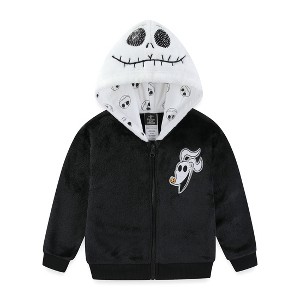 Disney Nightmare Before Christmas Jack Skellington Girls Zip Up Coral Fleece Hoodie for Toddler and Big Kids - 1 of 4