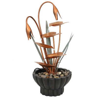 Sunnydaze 34"H Electric Copper Flower Petals with 5-Tier Leaves Outdoor Water Fountain