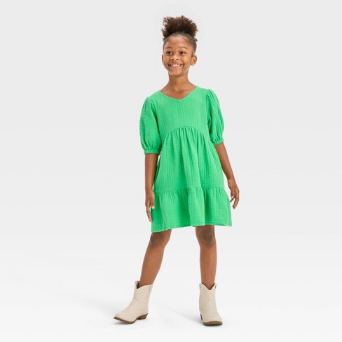 Girls' Short Sleeve Gauze Dress - Cat & Jack™ Green M : Target