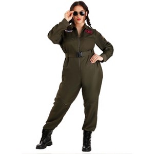 HalloweenCostumes.com Plus Size Women's Top Gun Flight Suit Costume | Ideal for Halloween Parties & Themed Parties - 1 of 4