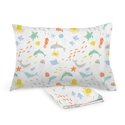 BreathableBaby Cotton Percale Pillowcase, For 13" x 18"/33 x 46 cm Toddler Pillow, Sea Creatures (2-Pack)