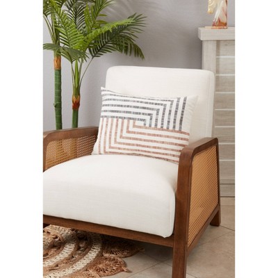 Ivory Geometric Lines Poly Filled Rectangular Throw Pillow