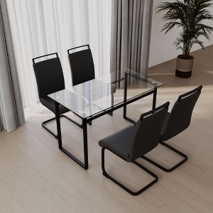 NicBex 51" Dining Table Set for 4 Dining Table Tempered Glass Top Black Plating Legs with 4 Chairs for Dining Room - 1 of 4