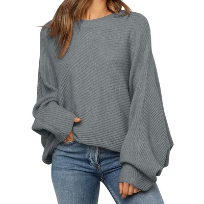 Women's Crewneck Sweater Loose Fit Casual Batwing Long Sleeve Pullover Tops