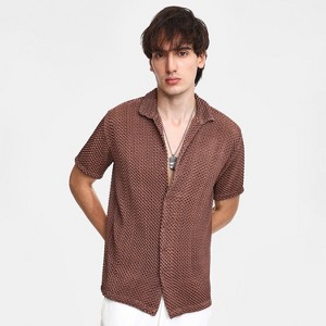 Campus Sutra Men Men's Chocolate Brown Puffy-Textured Shirt - 1 of 4