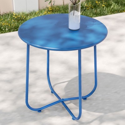 Patio Round Side table, Modern Industrial Style w/Metal Frame