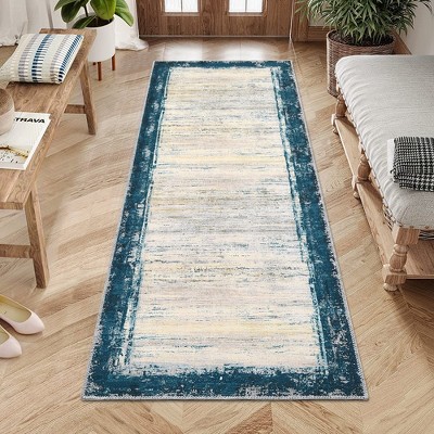 Modern Bordered Area Rug Washable Border Rug Living Room Rug Soft Low Pile Rug