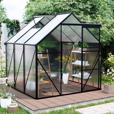 VYNXARIA 6*6FT-BLACK Polycarbonate Greenhouse Raised Base and Anchor Aluminum Heavy Duty Walk-in Greenhouses for Outdoor Backyard in All Season