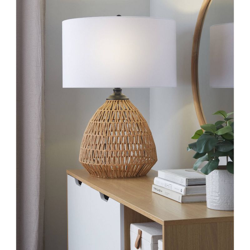 LumiSource Congo 29&#34; Contemporary Rattan Table Lamp Natural Rope Rattan Matte Black Metal and White Linen Shade from Grandview Gallery, 5 of 6