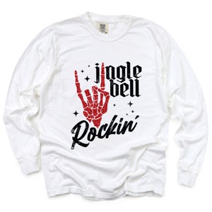 Jingle Bell Rockin' Skeleton Glitter - Womens Garment Dyed Long Sleeve - 1 of 3