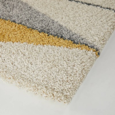 Yellow and Gray Geometric Shag Area Rug 5' x 7'