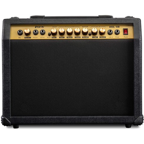LyxPro Electric Guitar Amp 20 Watt Amplifier Built In Speaker Headphone Jack And Aux Input Includes Gain Bass Treble Volume And Grind Mahogany 