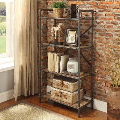 TOAOTBNBO 4-Tier Freestanding Metal Bookshelf with Stroage Cabinet, Open Bookcase for Office Tall Industrial Book Shelf with Crossbars, Gray