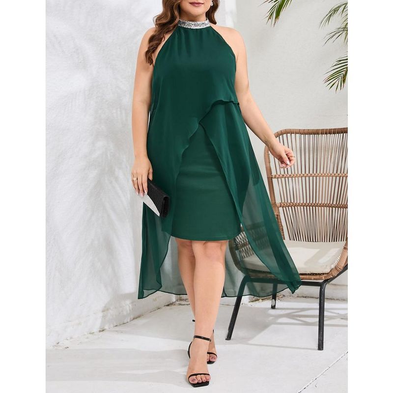 Plus Size Halter Neck Sleeveless Cocktail Dress Tulle Wedding Guest Party Midi Dresses, 5 of 8