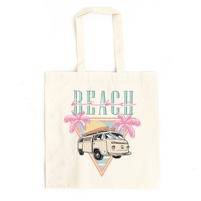 City Creek Prints Beach Van Triangle Canvas Tote Bag - 15x16 - Natural