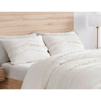 Ivory Cotton Boho Fringe Queen Duvet Cover Set