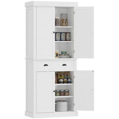 HOMCOM 72" Traditional Freestanding Kitchen Pantry Cupboard with 2 Cabinet, Drawer and Adjustable Shelves