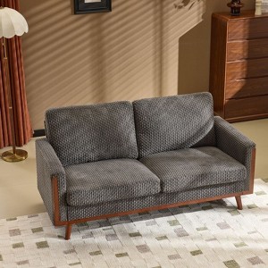 Karl Home |Modern Farmhouse Velvet Upholstery Loveseat With Solid Wood Frame Compact 2-Seater Couch For Small Space - 1 of 4