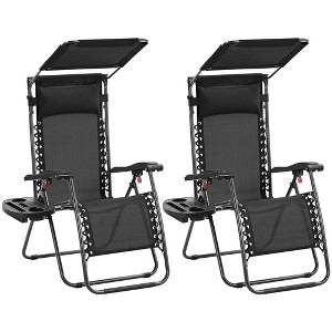 Yaheetech Set of 2 Zero Gravity Foldable Reclining Chair with Cupholder and Pillow - 1 of 4