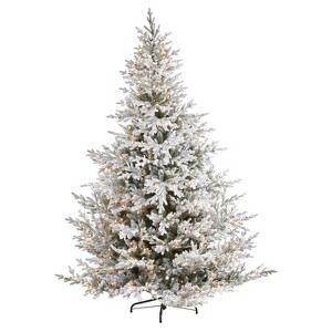 8ft. Flocked Fir Artificial Christmas Tree with 800 Warm White Lights and 4892 Branches – Elegant Snowy Holiday X-Mas Tree - 1 of 4