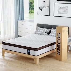 Kescas Euro Top 12" Individually Pocket Innerspring Hybrid Mattress - Compatible with Platform Bed, Box Spring, or Slat Base - 1 of 4