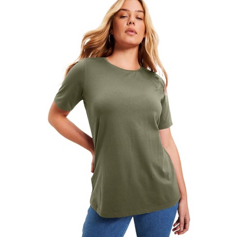 JUST MY SIZE Women's Plus-Size Short Sleeve Crew Neck Tee, Petal