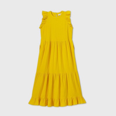 yellow tiered ruffle dress