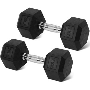 Rubber Encased Hex Dumbbell Set, Cast Iron Weights with Anti-Slip Grip for Home Gym Strength Training - 1 of 4