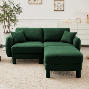 Boucle Fabric 2-Seater Loveseat L-Shaped Sectional Sofas with Shell-Shaped Armrests & Removable Ottoman, Cylindrical Wrapped Legs - 1 of 4