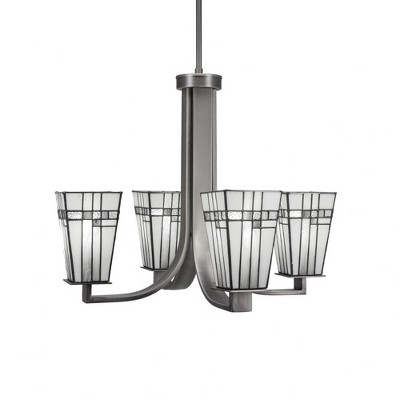 Toltec Lighting Apollo 4 - Light Chandelier in  Graphite with 5" Square New Deco Art Glass Shade