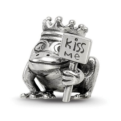 Black Bow Jewelry Kiss Me Frog Prince Bead Charm in Antiqued Sterling Silver