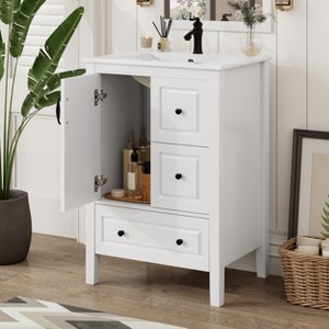 KWPZQEB 24" Bathroom Vanity with Sink, Free Standing Single Basin Vanity Set with 3 Soft-closing Drawers & Soft-closing Door for Bathroom - 1 of 4